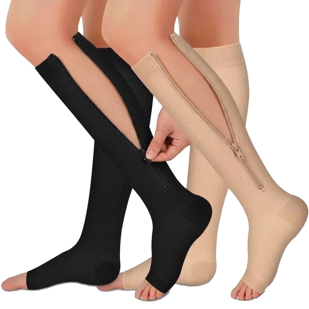 Kit 2 Pares Meia Compressão Ortopédica 3/4 Zíper 20-30 Mmhg Para Varizes Inchaço Trombose e Dores