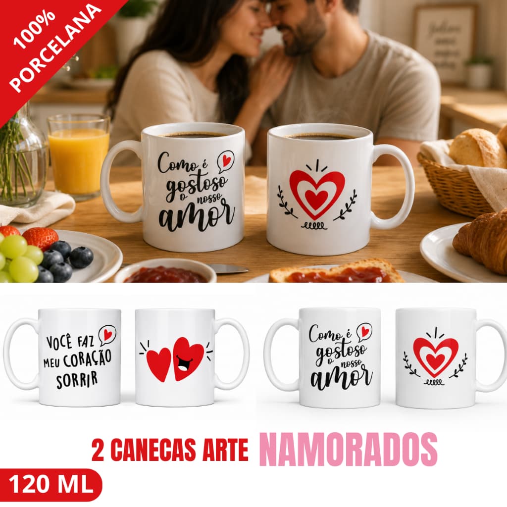 KIT 2 Canecas Porcelana 120 ML Dia dos Namorados Ótima Qualidade