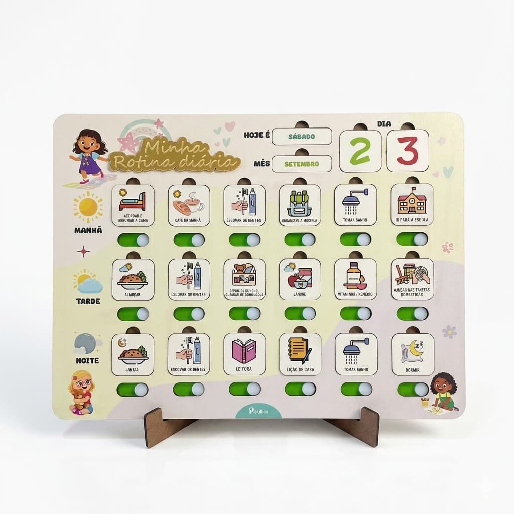 Quadro De Rotina Infantil Mdf Educativo Minha Rotina Do Dia Menina