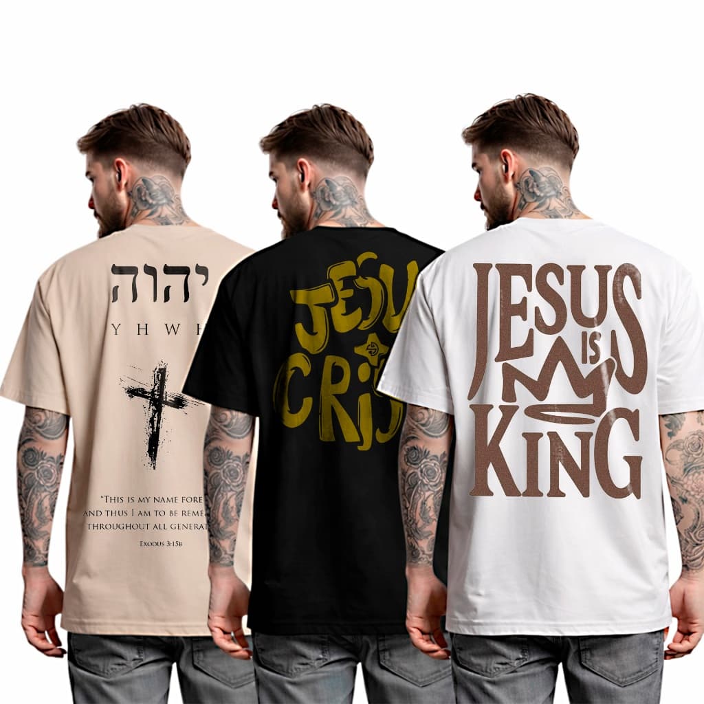 Kit 3 camiseta masculina estampada 100% algodão 30.1 premium religiosa jesus