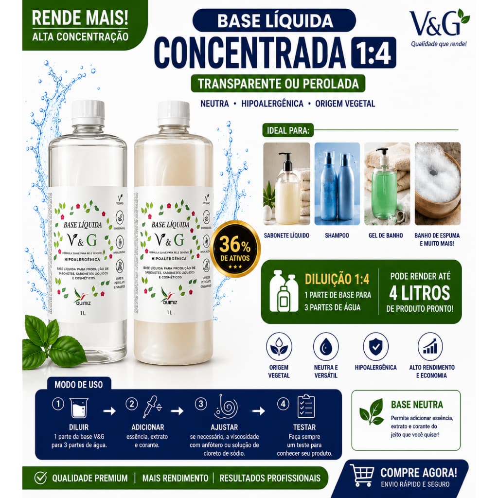 Base liquida 1/4 -  1 litro para fabricação Sabonetes E Shampoo - hipoalergênica