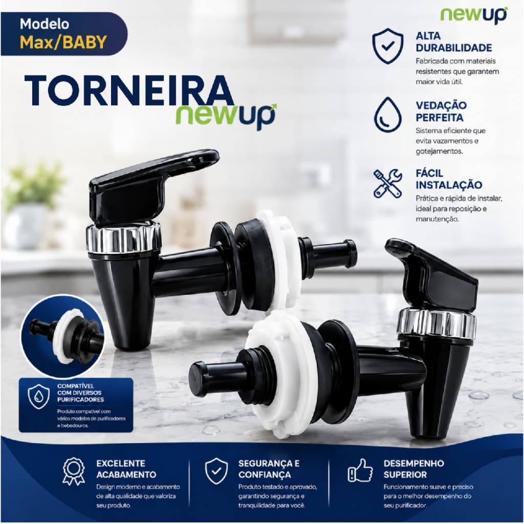 COMBO NEW UP Torneiras Preta Para Bebedouro Max E Baby  2 UNIDADES