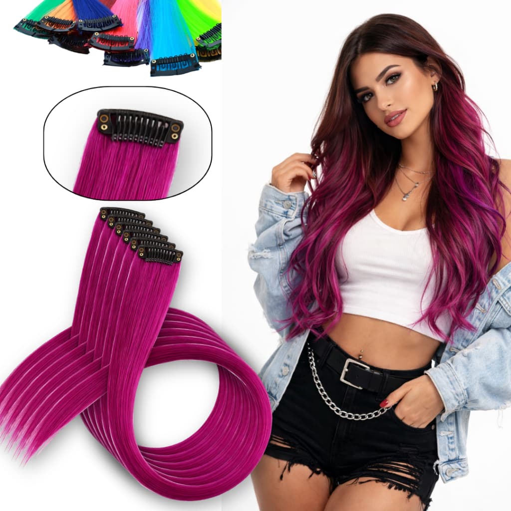 Mechas 6 unidades Rosa Fucsia tic tac de fibra orgânica de 70 cm que suporta chapinha e babyliss cor branca