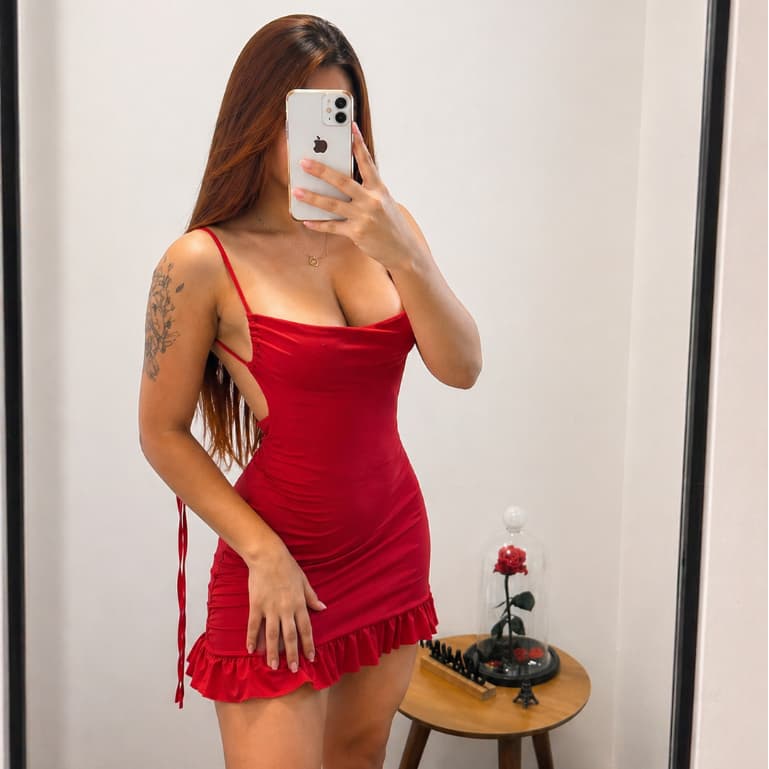 Vestido Curto Com Babado Franzido Alça Ajustável Suplex Premium (Gabriela)