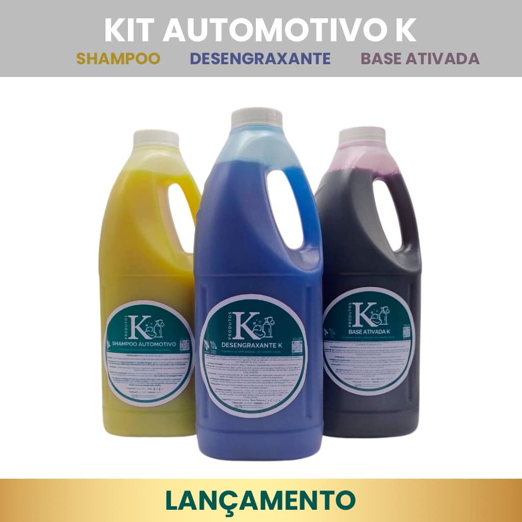 Kit 3x2L Automotivo: Shampoo com Cera + Base Ativada + Desengraxante | Produtos K