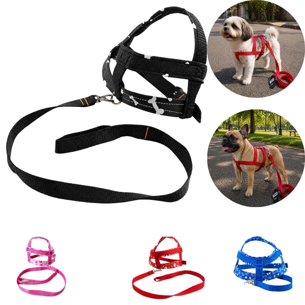 Peitoral para Cachorro com Guia Antipuxão Ajustável | Coleira Peitoral Pet Confortável Seguro Nylon Resistente Pequeno M