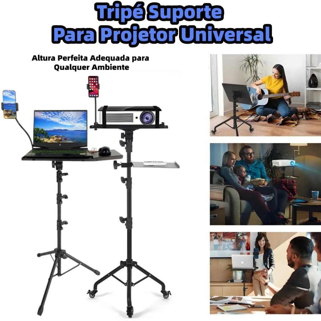 Tripé Suporte Para Projetor Universal, Suporte Celular, Webcam, Camera DSLR, Tripé Profissional + Acessórios