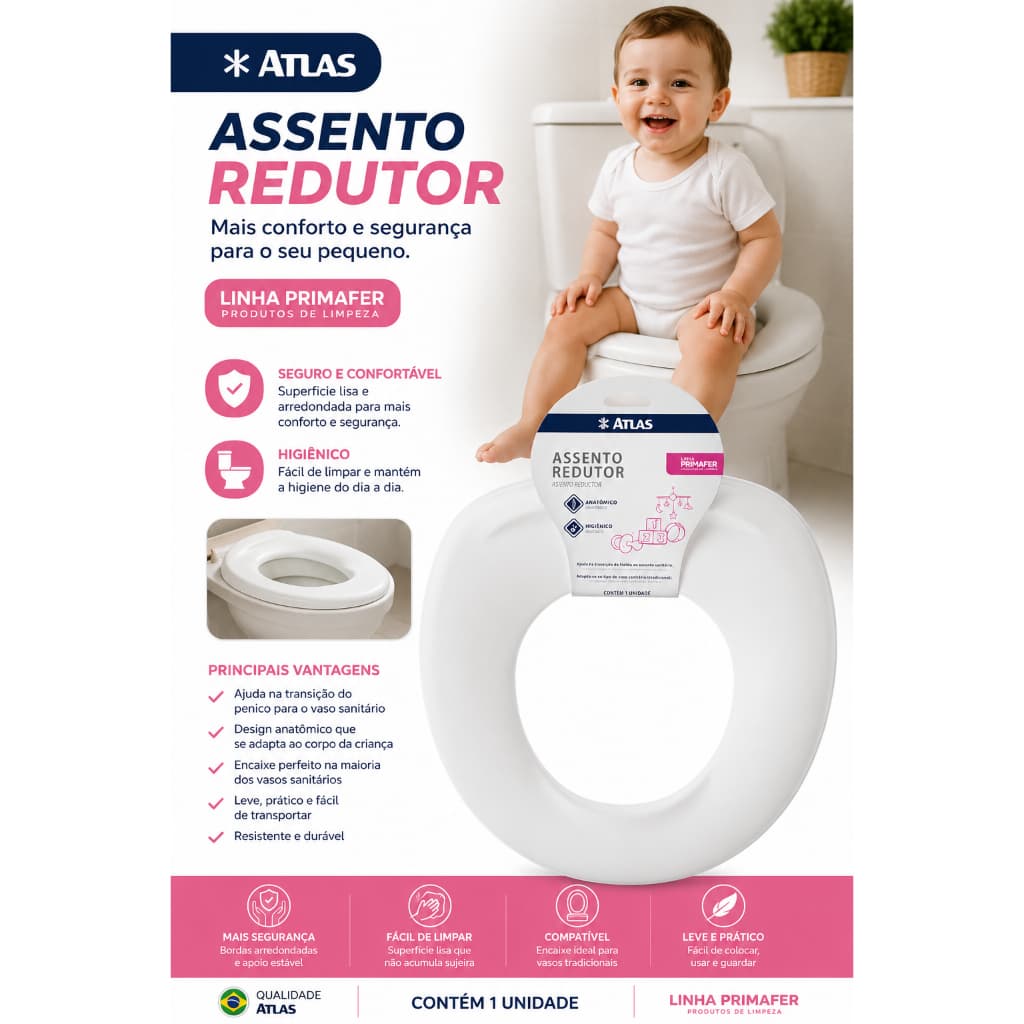 Assento Redutor Sanitário Infantil Atlas Seguro E Prático Cor Branco