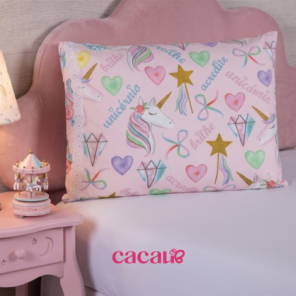 Par Fronha Infantil Estampada Com Renda Menino e Menina