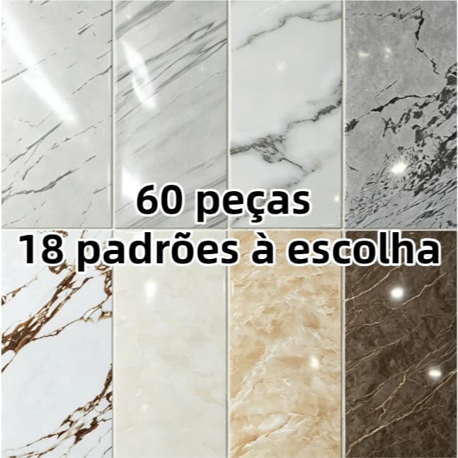 kit 60 Placa Marmore de Parede Adesivo 3D 30cm x 60cm Vinílico Lavável Revestimento Papel Painel