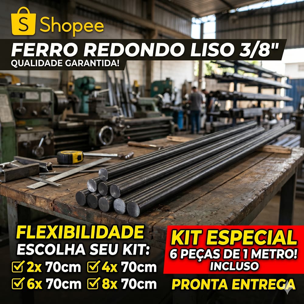 Ferro Redondo Liso 3/8" – Peças de 70cm – ideal para grades, portões, portas, janelas e serralheria em geral