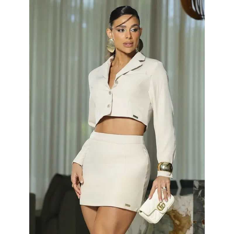 Conjunto Feminino Blazer Cropped e Saia Alfaiataria Elegante Empório Pit Bull 93930