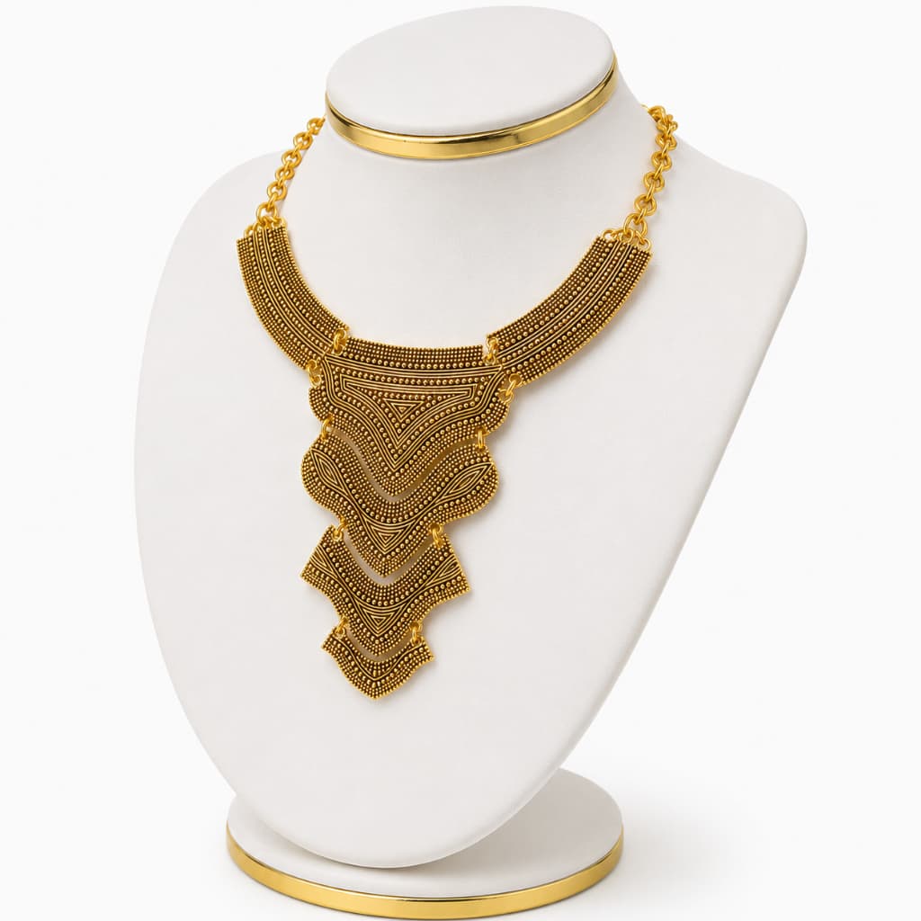 Colar Feminino Maxi Texturizado Elegante Regulável Dourado/Prata Bijouteria Etnico Tribal Statement