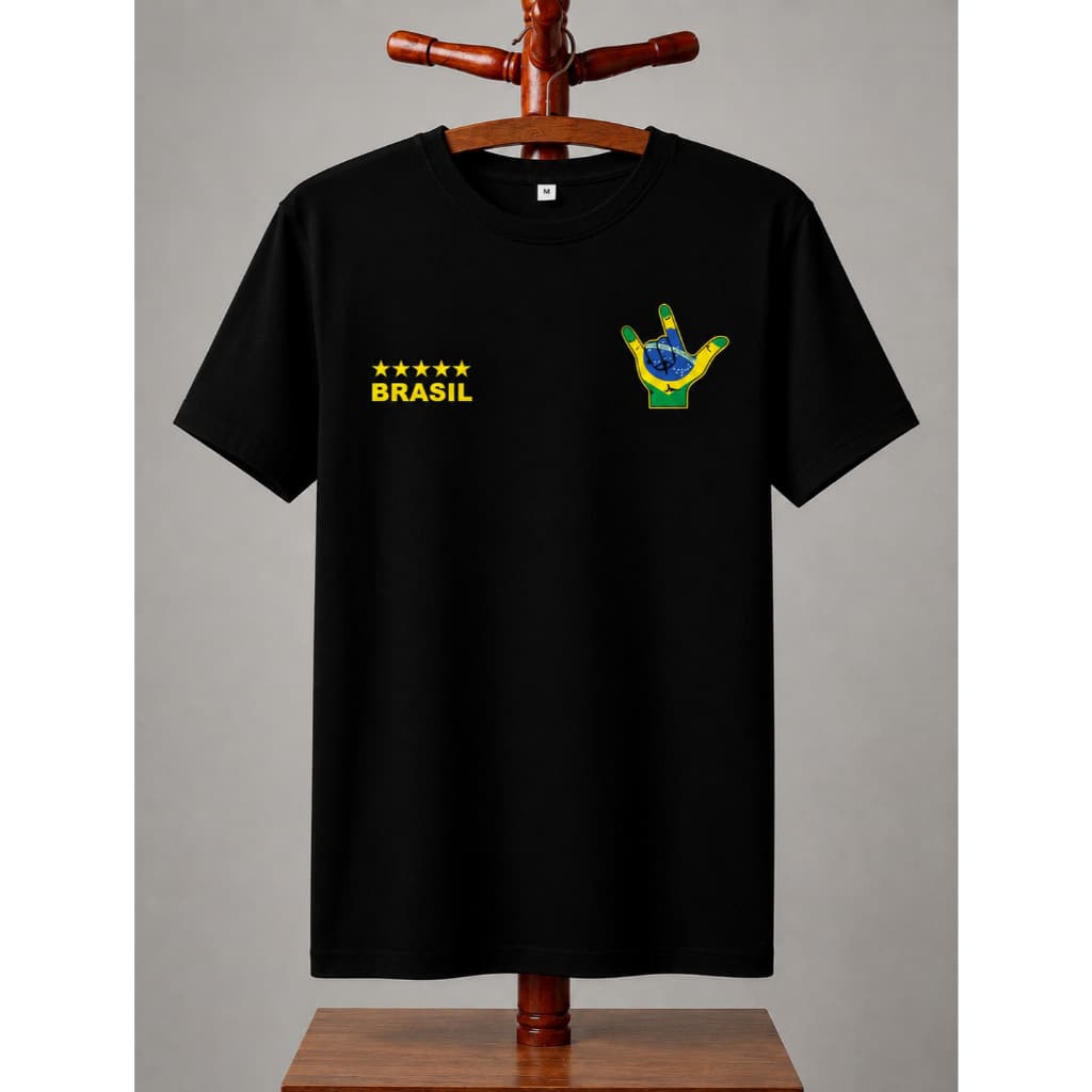 Camiseta Preta BRASIL Seleção de Futebol Camisa de Campo Toque Fresco LIBRAS Bandeira Básica Conforto Dia a Dia Unissex