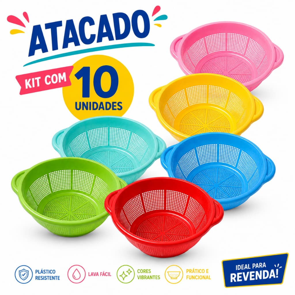 10 Uni Lava Tudo Escorredor Plástico Macarrão Arroz Legumes Multiuso Sortido
