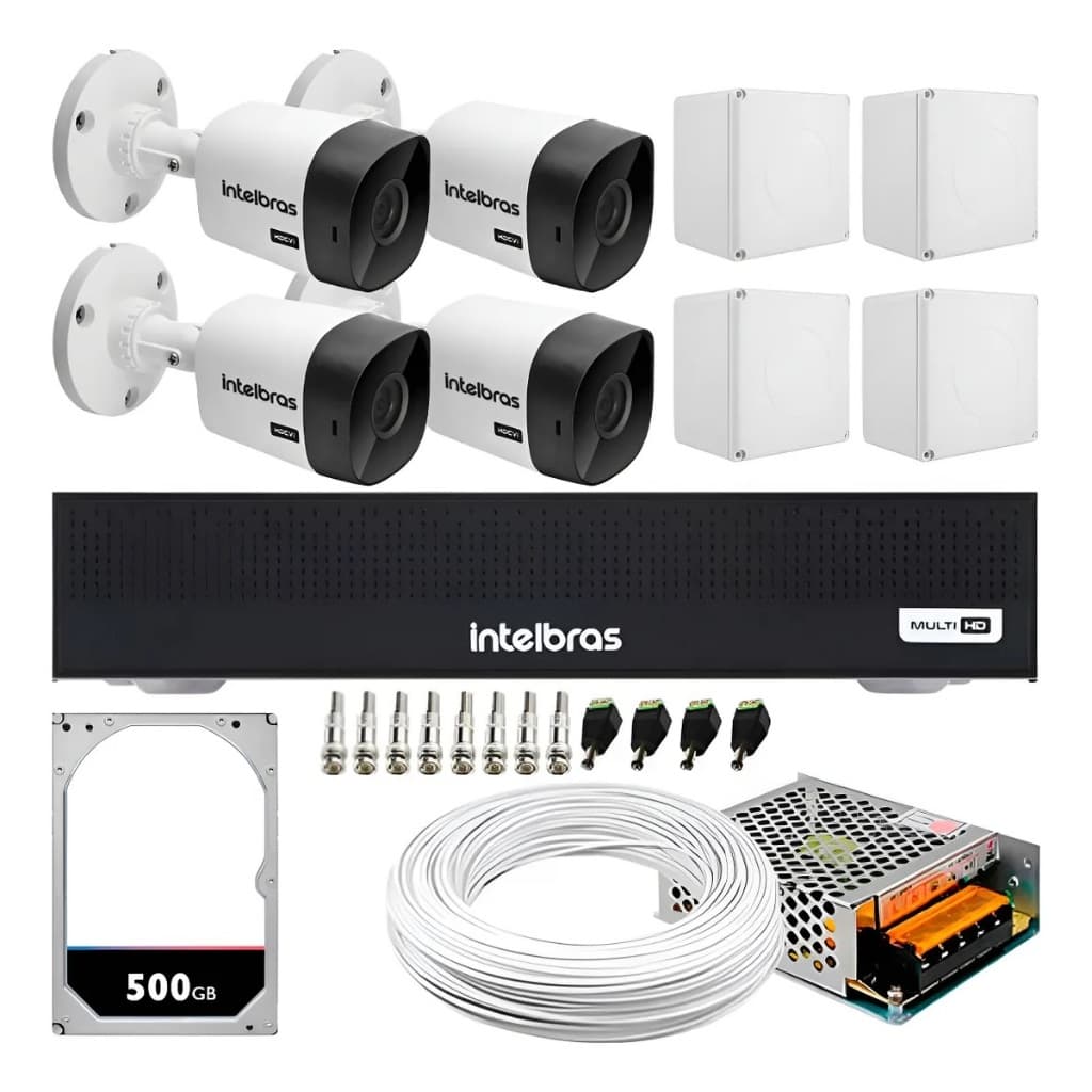 Kit 4 Cameras Segurança Intelbras 1120b Dvr Mhdx 4ch Hd 500g