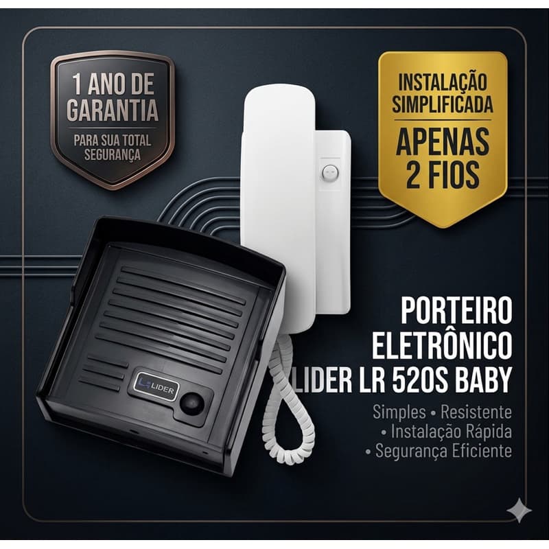 Porteiro Eletronico Residencial Lider LR 520 Interfone Bivolt com Capa de Chuva + 1 Monofon LR2015e