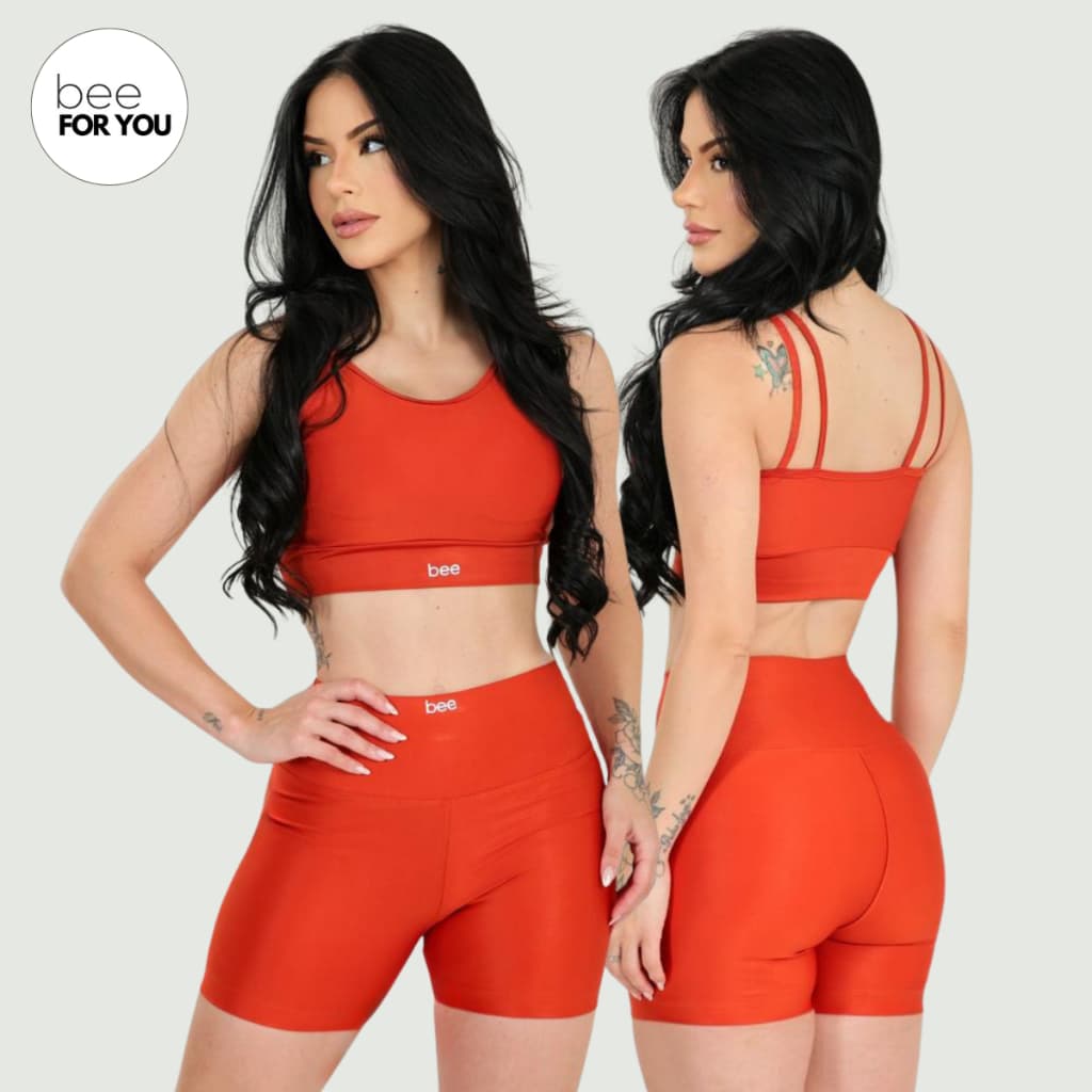 Conjunto Fitness Feminino Academia Top e Short Cós Alto Sem Transparência Roupa de Treino Feminina