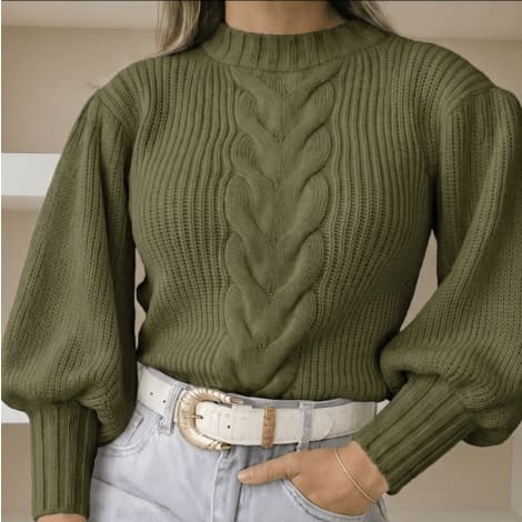 Blusa Feminina de Frio em Tricot Manga Bufante Tendência Trança 2026 Moda Outono Inverno  Âme Tricot