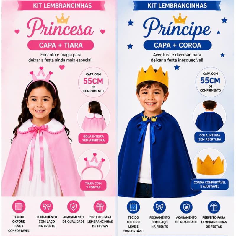 14 kits Príncipe ou princesa - fantasia lembrança infantil