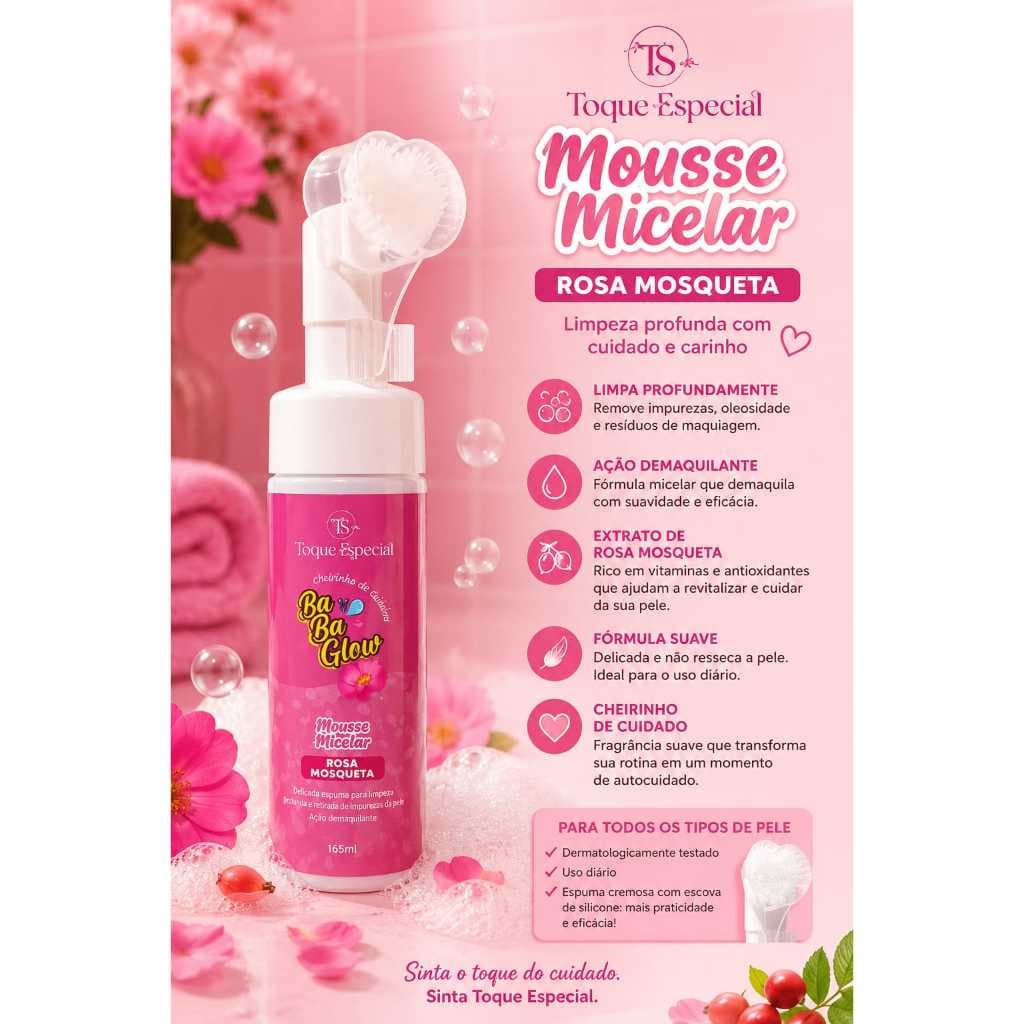 Babaglow Mousse Micelar 165ml Limpeza Facial Suave e Hidratante