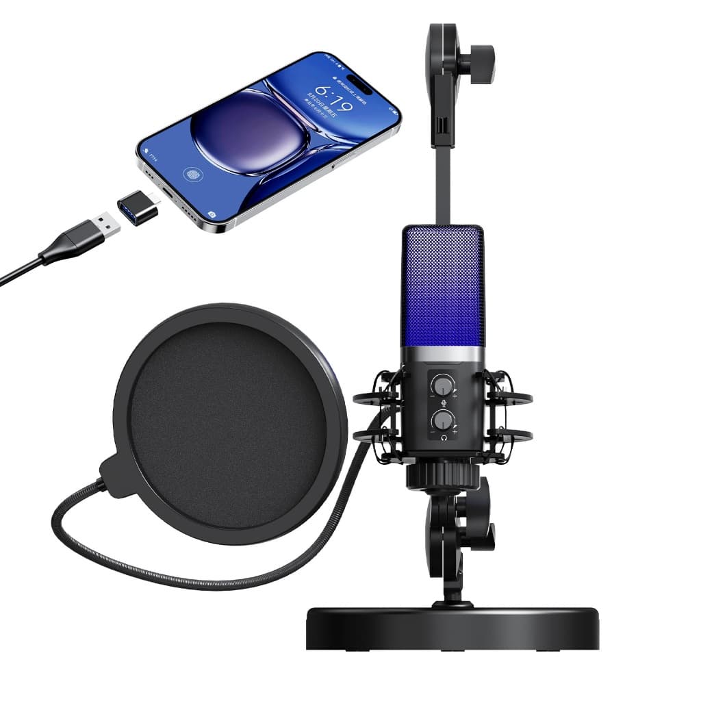 Microfone Gamer Conjunto de suporte com braço e filtro anti-pop Ajustável em 360°