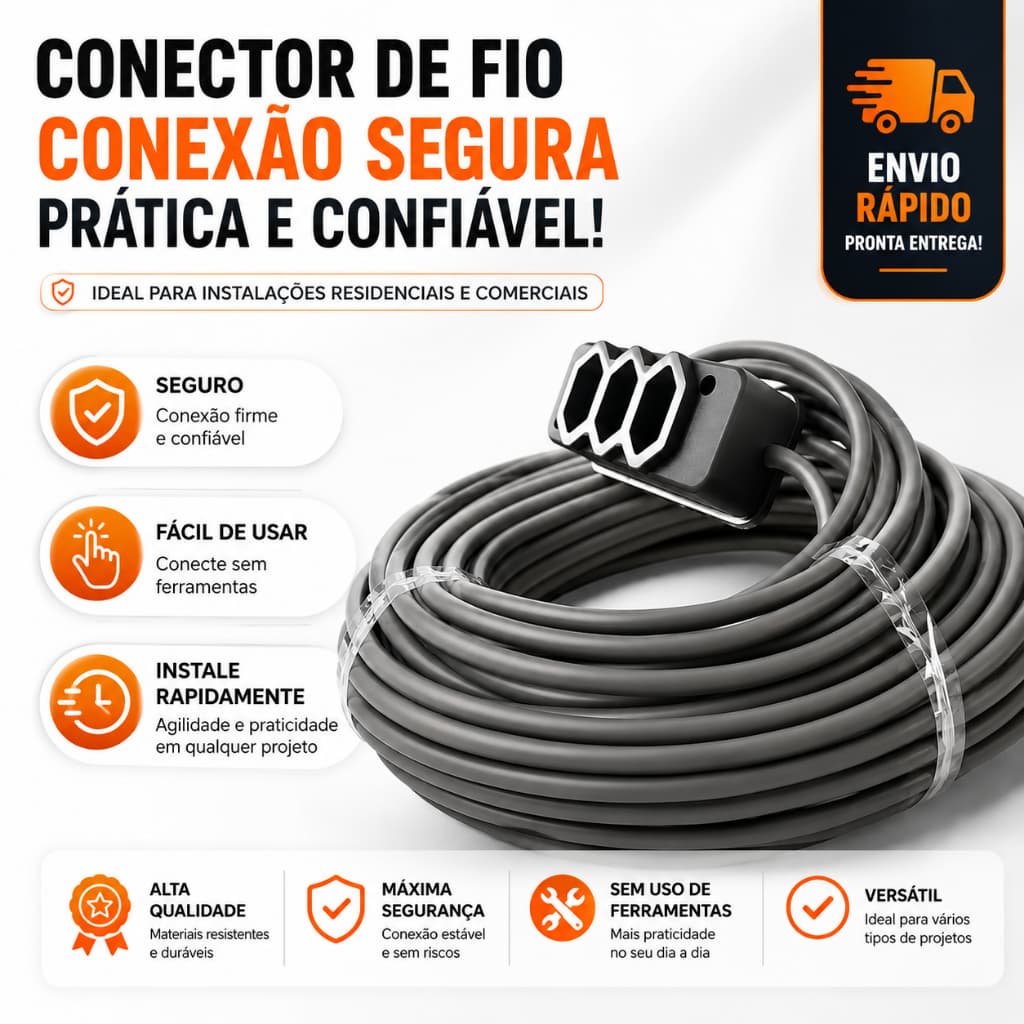 Extensão Elétrica 20m Cabo Pp Reforçada Obra Profissional 10/20a Longo alcance Multiuso flexível