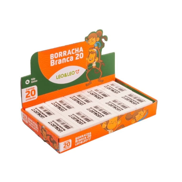 Kit 20 Borrachas Escolar Branca N° 20/40 - Atóxica e Não Suja o Papel Leo&Leo