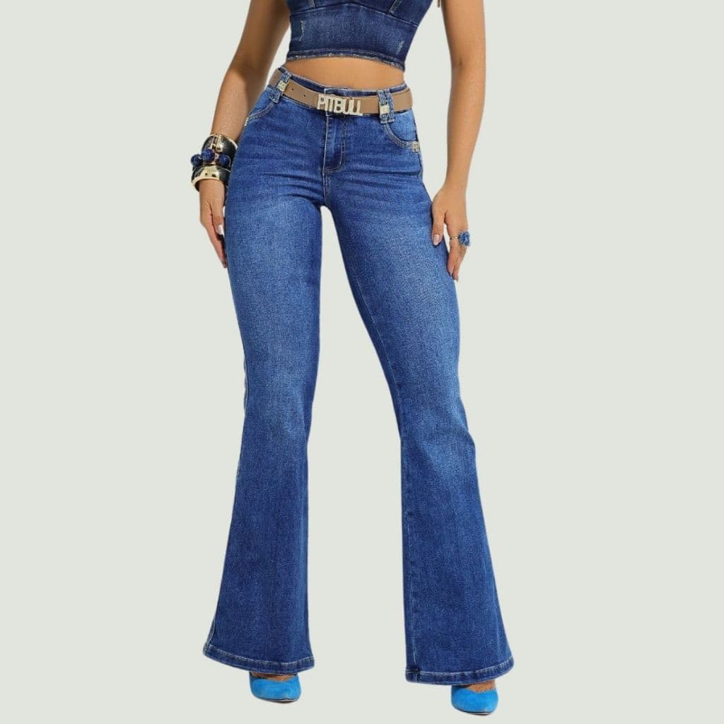 Calça Flare feminina Elegante com Modelagem Ajustada e Cinto Personalizado Pit Bull Jeans Ref: 90880