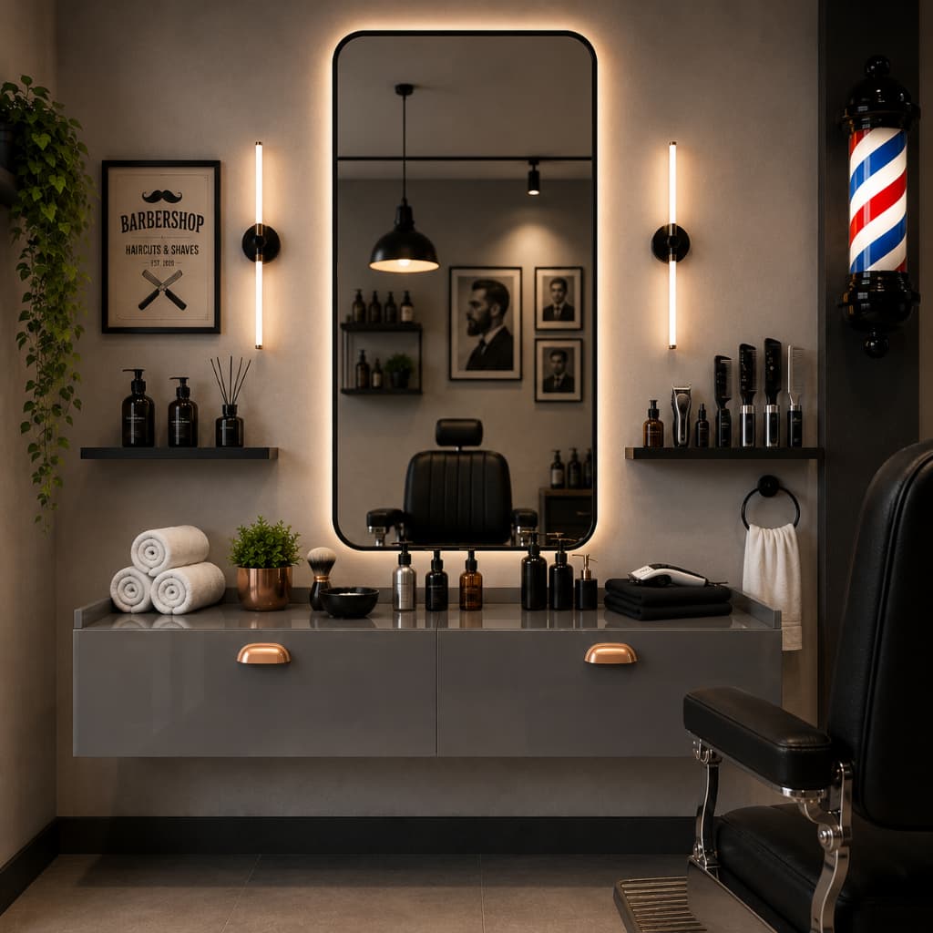 Móvel Barbearia Bancada Premium Suspensa 2 Portas Design Moderno 120 cm Barber Shop