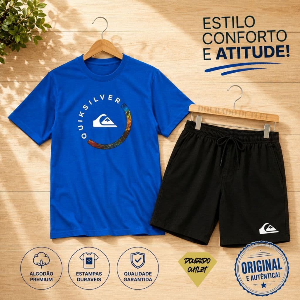 Camiseta Masculina Streetwear 100% Algodão Estampada QUIKSILVER Camisa Unissex Premium