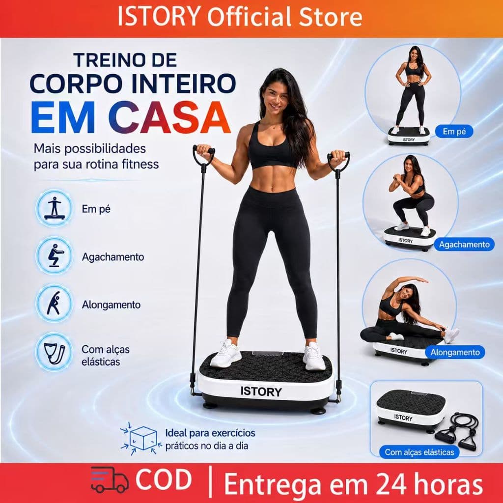 Plataforma Vibratória ISTORY Bivolt 110V/220V Aparelho Fitness Queima Gordura Treino Doméstico