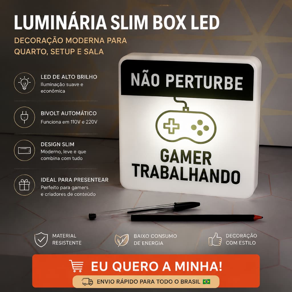 ✨ Luminária Slim Box LED Decorativa Bivolt – Decoração Moderna para Quarto, Setup e Sala ✨