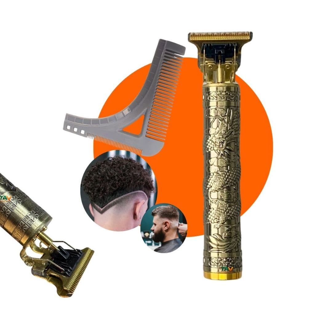 Aparador de Barba e Cabelo Profissional Dourado de Acabamento Recarregável + Pente alinhador de barba