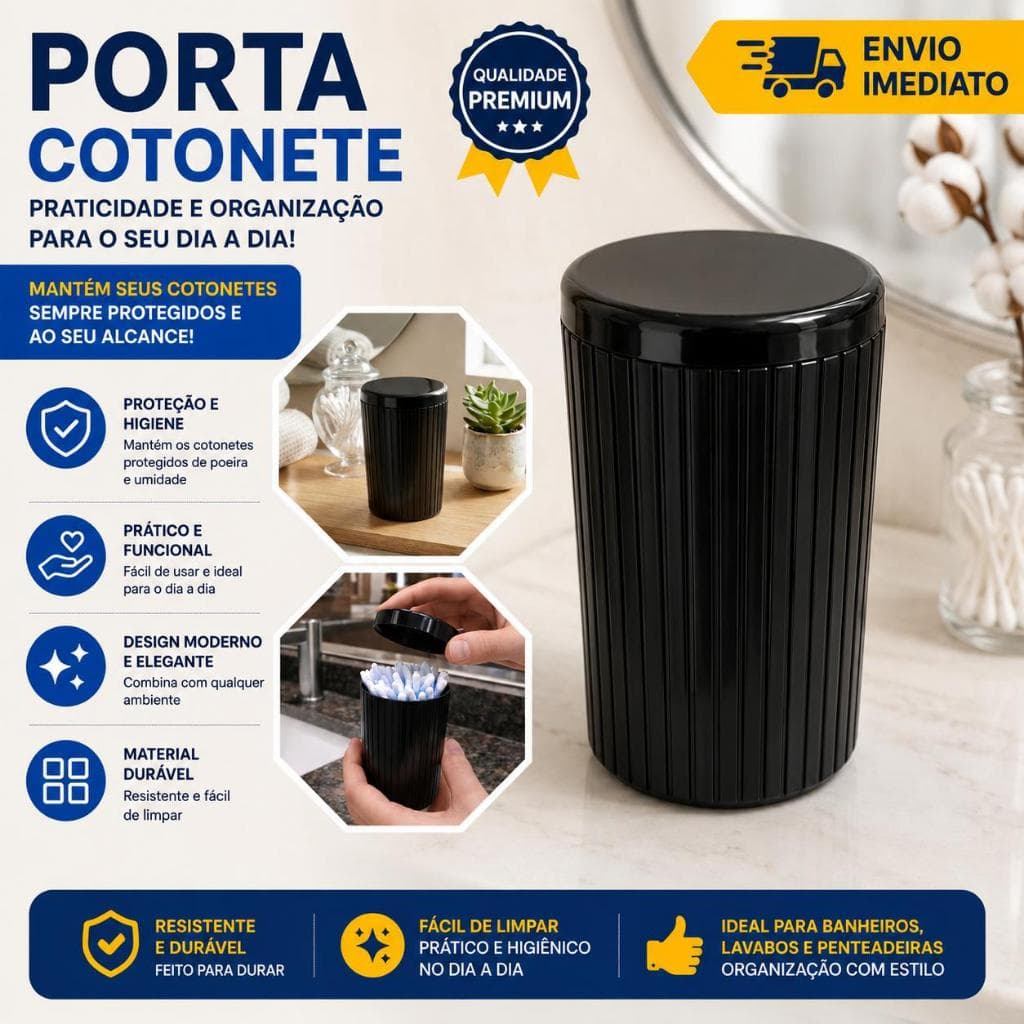Porta Organizador Higiene Cotonete Algodão Plástico Milenius