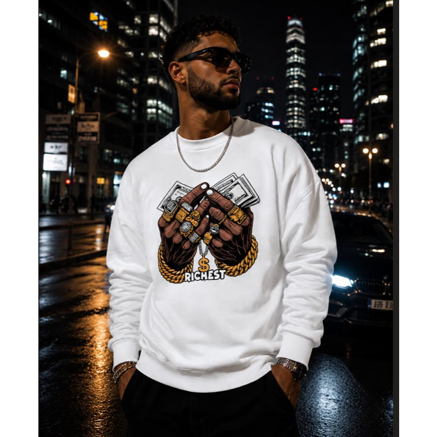 Moletom Gola Careca Redonda Estampado Mãos Dinheiro Inverno Frio Suéter Blusa de Frio