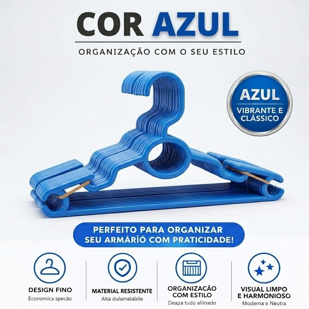 Cabides Azul Infantil Bebê Plastico Reforçado Colorido