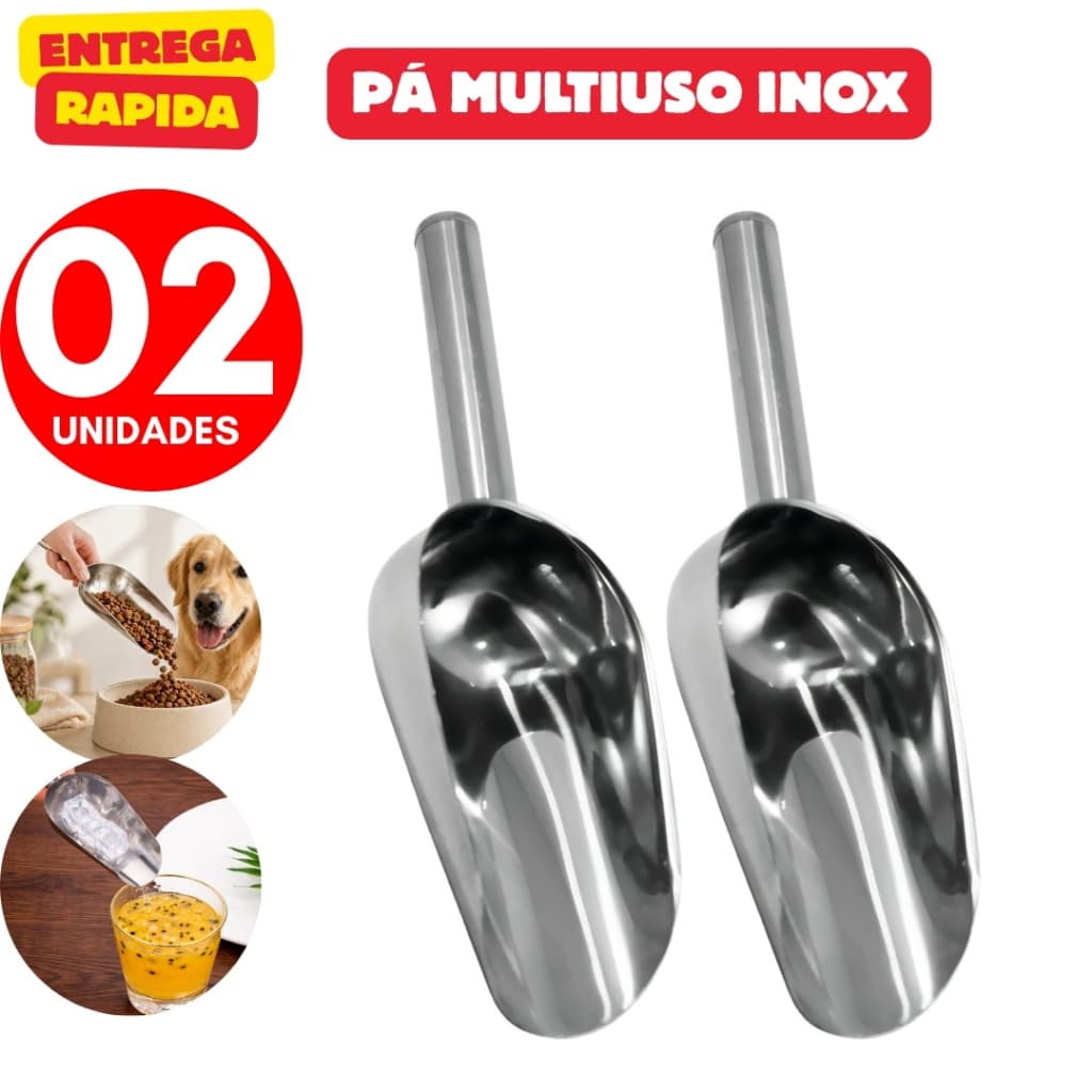 Pá Inox Multiuso Churrasqueira Gelo Cereal Ração Pet Cozinha Grãos Concha Resistente