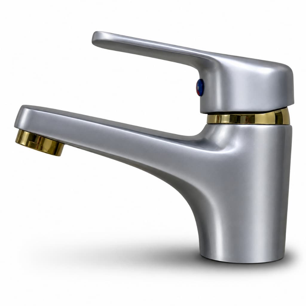 Torneira Monocomando de Bancada Quente e Frio Para Lavatório/Lavabo/Banheiro Aço Inox e Dourado Luxo