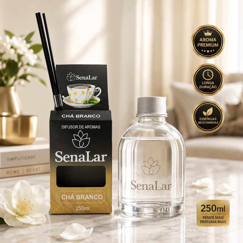 Difusor Aromático de Ambiente 250ml Chá Branco | Aromatizador de Casa em Vidro Transparente