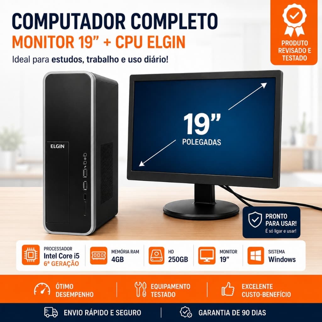 Computador Completo Elgin i3 10 gen+ Monitor 19