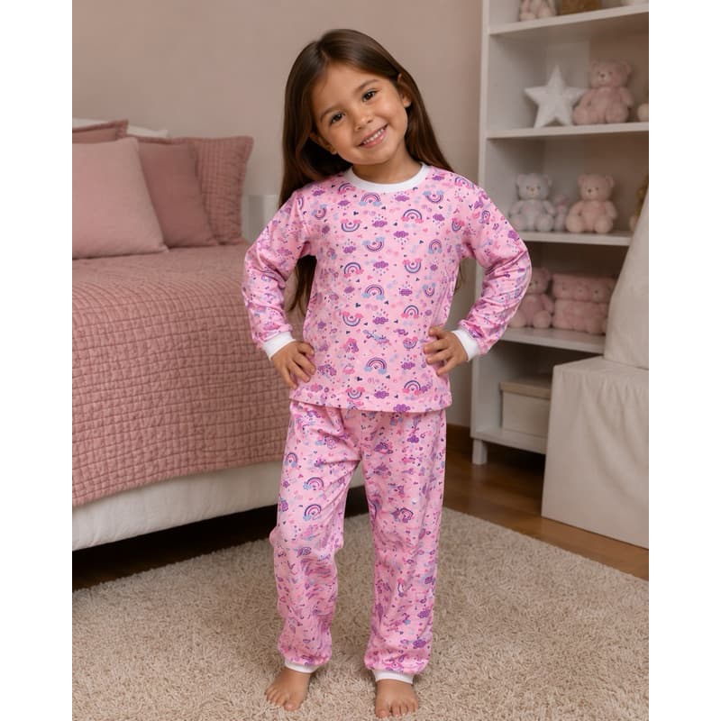 Pijama Infantil Feminino Manga Longa | Tecido Poliéster e Viscoline Confortável