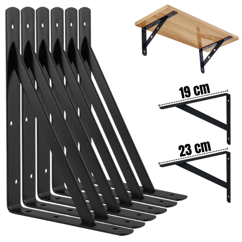 Kit 2 a 12 Suportes Mão Francesa Preta 23cm/19cm Canto Tábua Cantoneira Reforçada Black