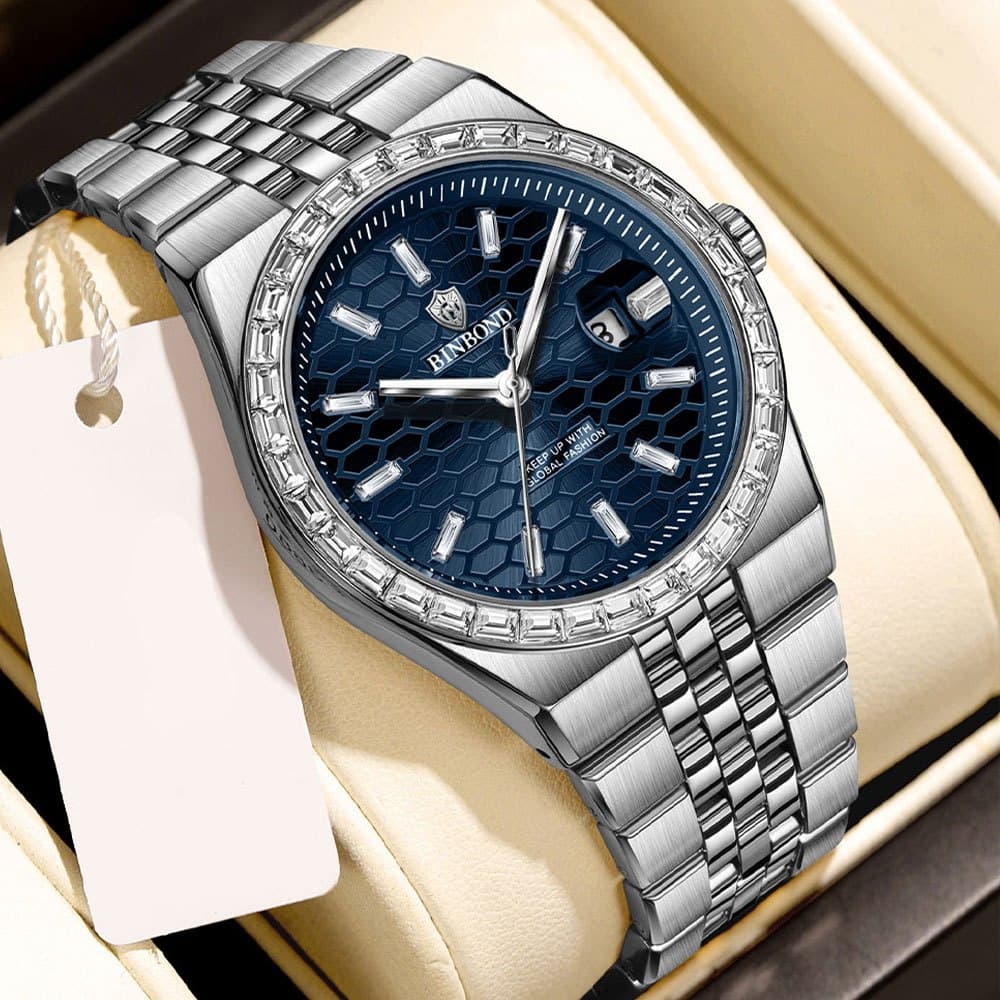 VETRA Relógio Masculino Original Relogio Luxo a Prova d Água Presente para Homem Aço Inoxidável Azul Prata B7272
