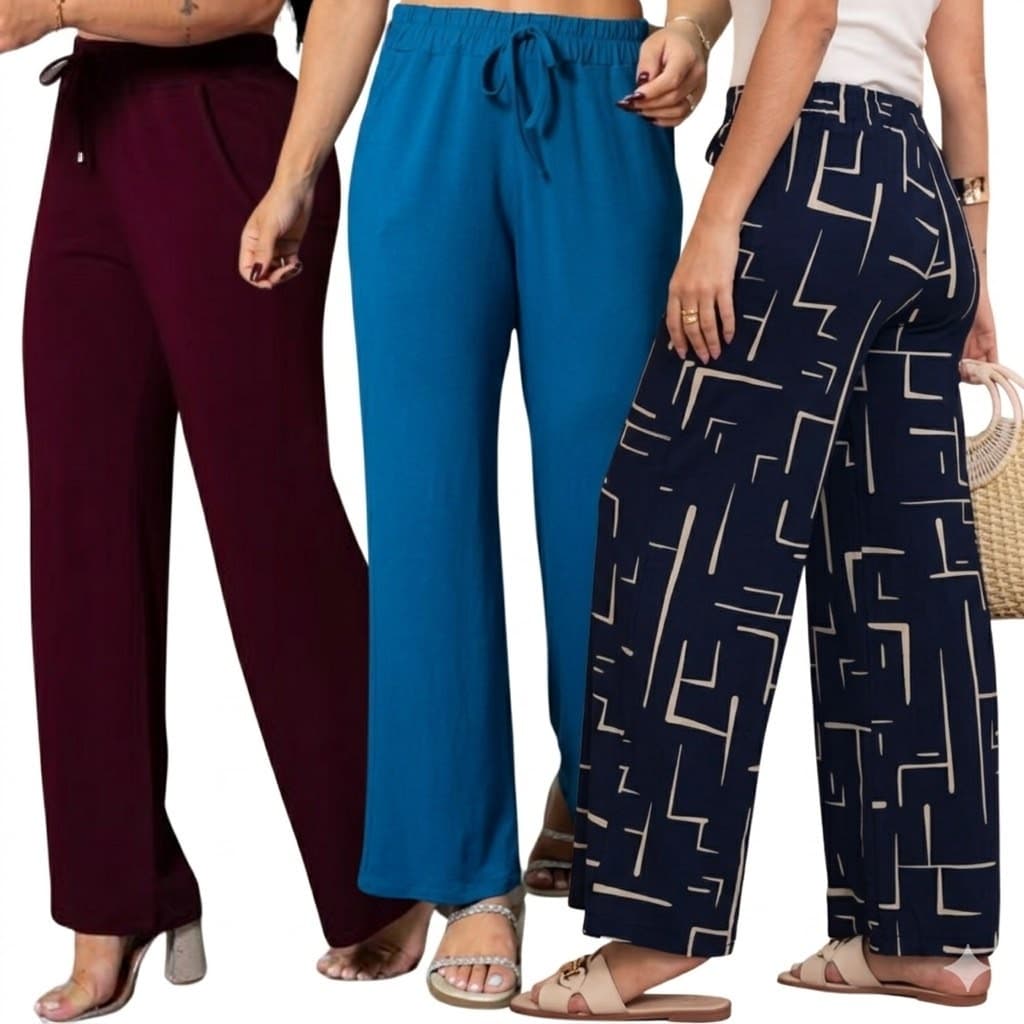Calça moda feminina pantalona soltinha cintura alta com elástico bolso confortável elegante dia dia tecido leve