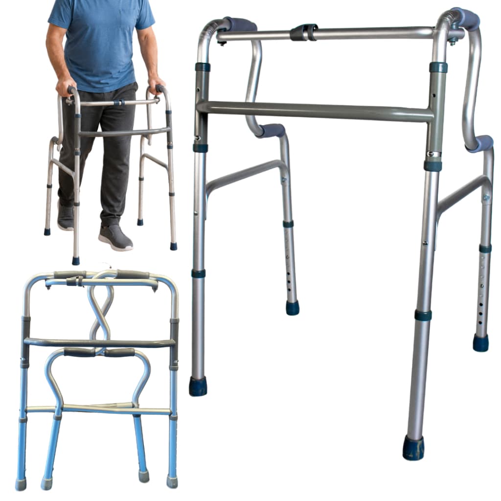 Andador Idoso Adulto 2 Niveis 3 em 1 Articulado Fixo Dobrável 100kg Ortopédico Clique Duplo Aluminio