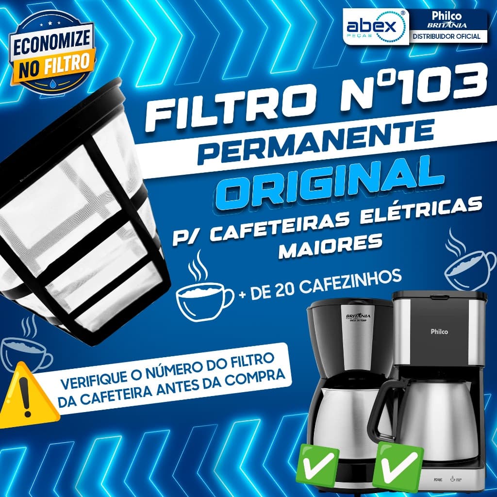 Filtro Coador Permanente Original N 103 Cafeteira Elétrica Inox Philco PH30 Thermo PCF38 CP30 CP38