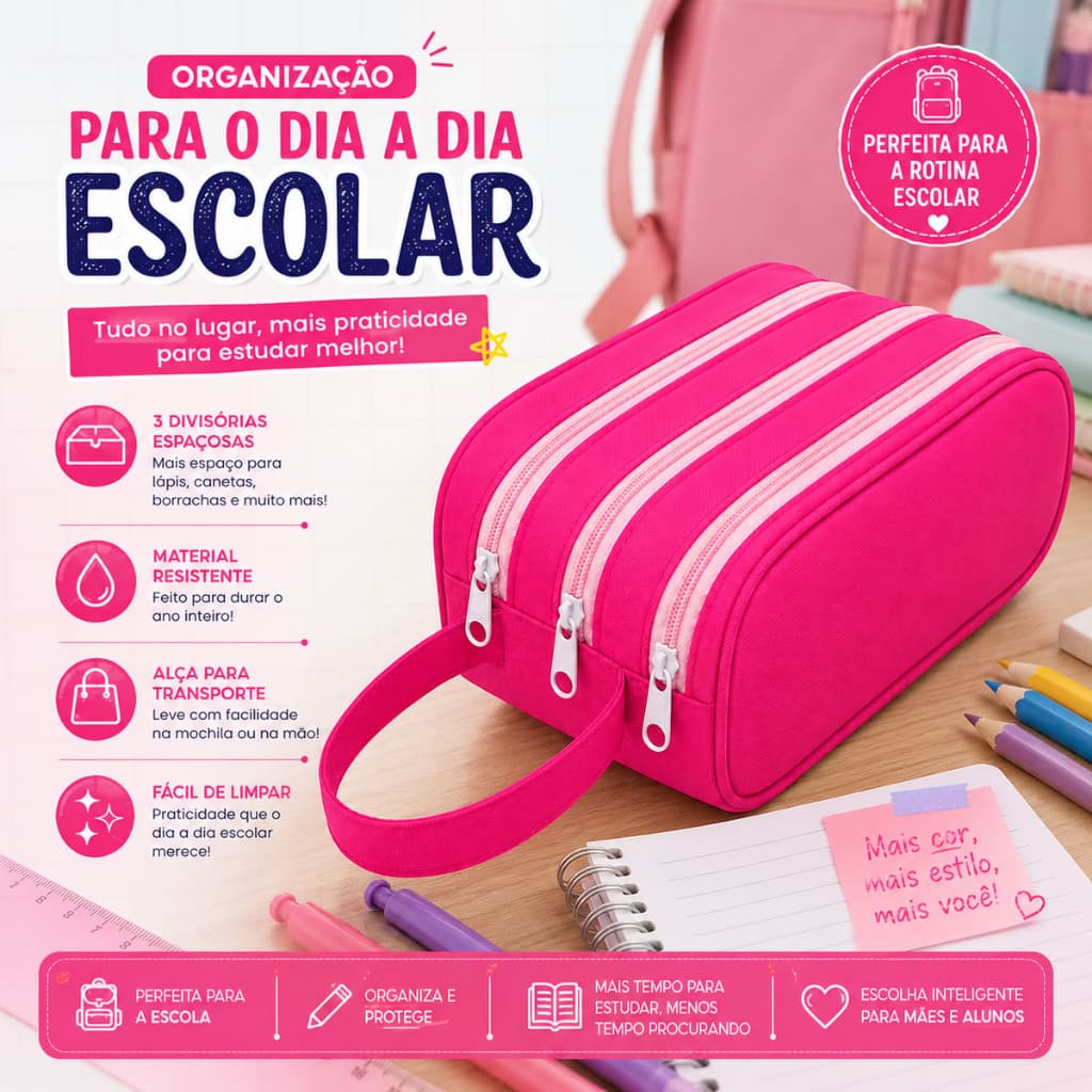 Necessaire Tripla Organizadora Maquiagem e Acessórios