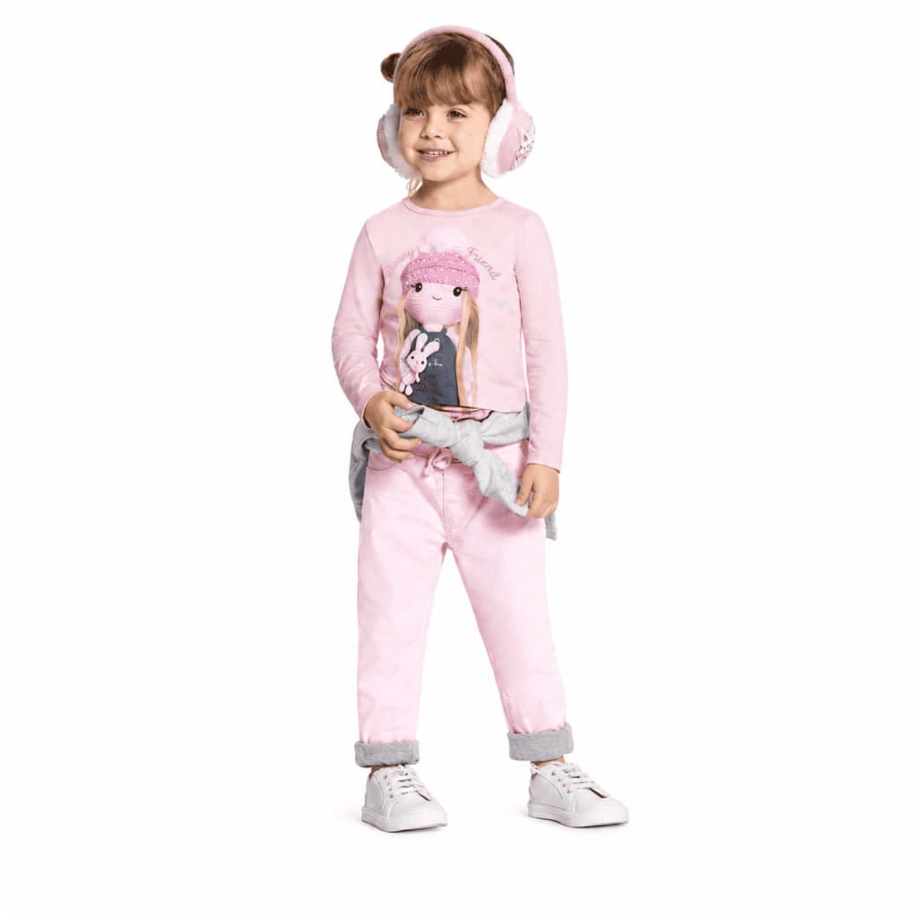 Blusa Infantil Feminina Rosa Manga Longa Estampada Casual Confortável Alakazoo Menina