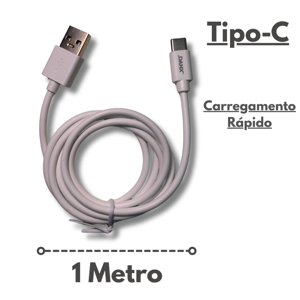 Cabo de Dados USB para USB-C Danx 1 Metro 2.4A Carregamento Rápido